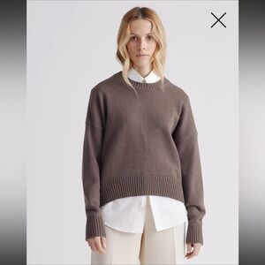 NWT Quince 100% Organic Cotton Boyfriend Crew Sweater Heather Brown - size small